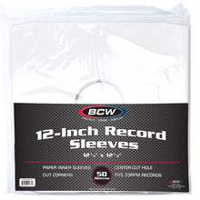 Load image into Gallery viewer, BCW 12" Paper Record Inner Sleeves Cut Corners - White (50CT)