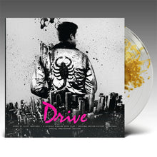 Load image into Gallery viewer, Cliff Martinez - Drive 10 (Original Motion Picture Soundtrack) (15th Anniversary Edition, 2LP Driver's Jacket Gold Splatter/Clear vinyl)